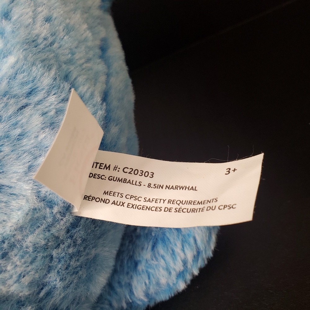 Fiesta Gumballs Narwhal Whale Plush Blue White 8.5" Unicorn Of The Sea Stuffed - Picture 6 of 7